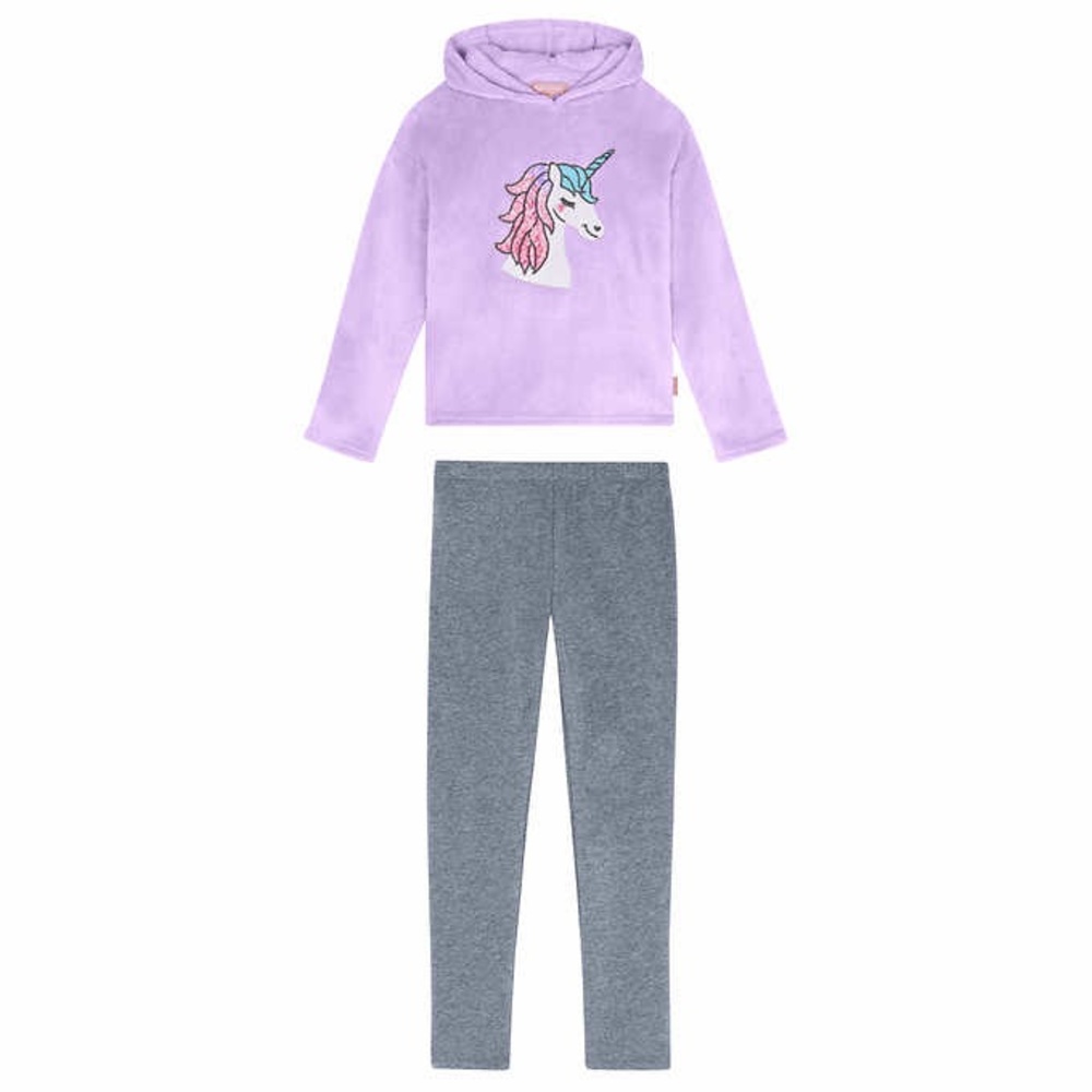 BCBG Girls Youth 2-piece Plush Set Purple Unicorn Top & Grey Leggings